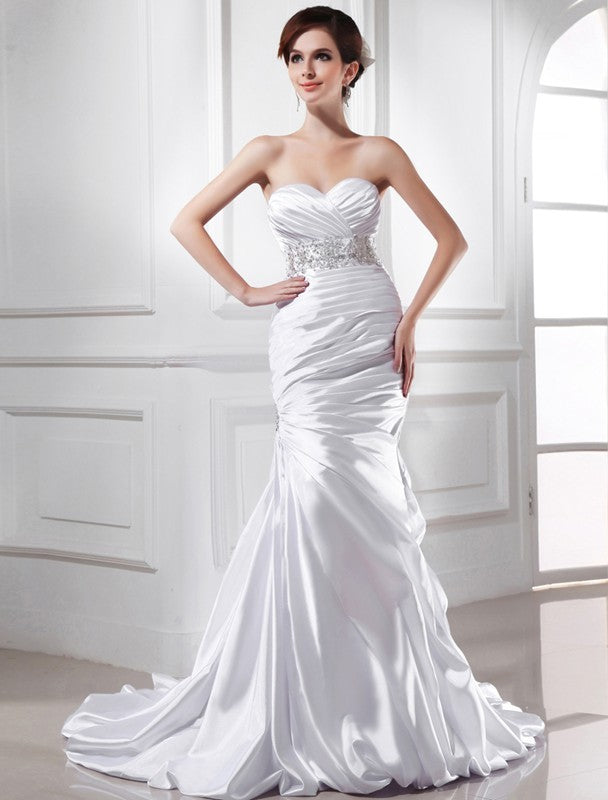 Mermaid Sweetheart Satin Sleeveless Wedding Dress - Chloe Dress