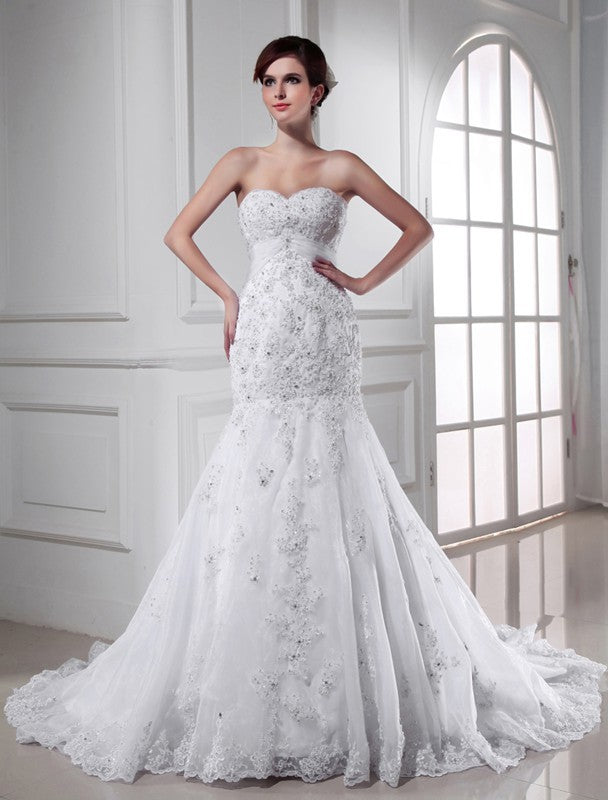 Mermaid Sweetheart Organza Sleeveless Applique Wedding Dress - Chloe Dress