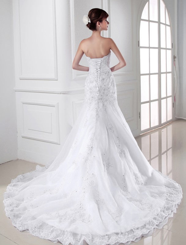 Mermaid Sweetheart Organza Sleeveless Applique Wedding Dress - Chloe Dress