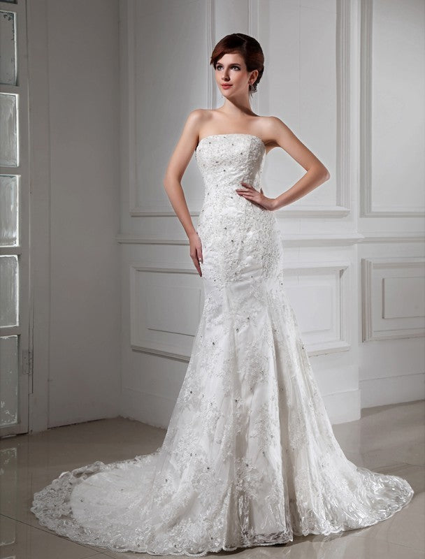 Mermaid Strapless Satin Sleeveless Wedding Dress - Chloe Dress
