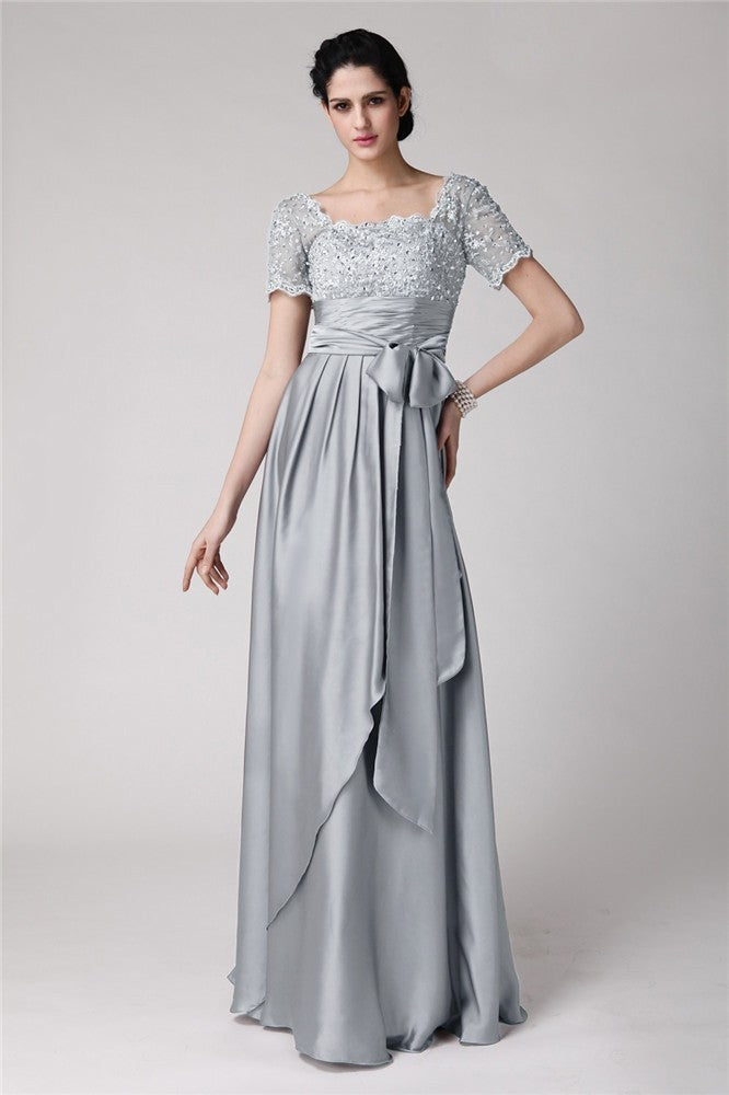 Sheath Square Neck Satin Applique Dress - Chloe Dress