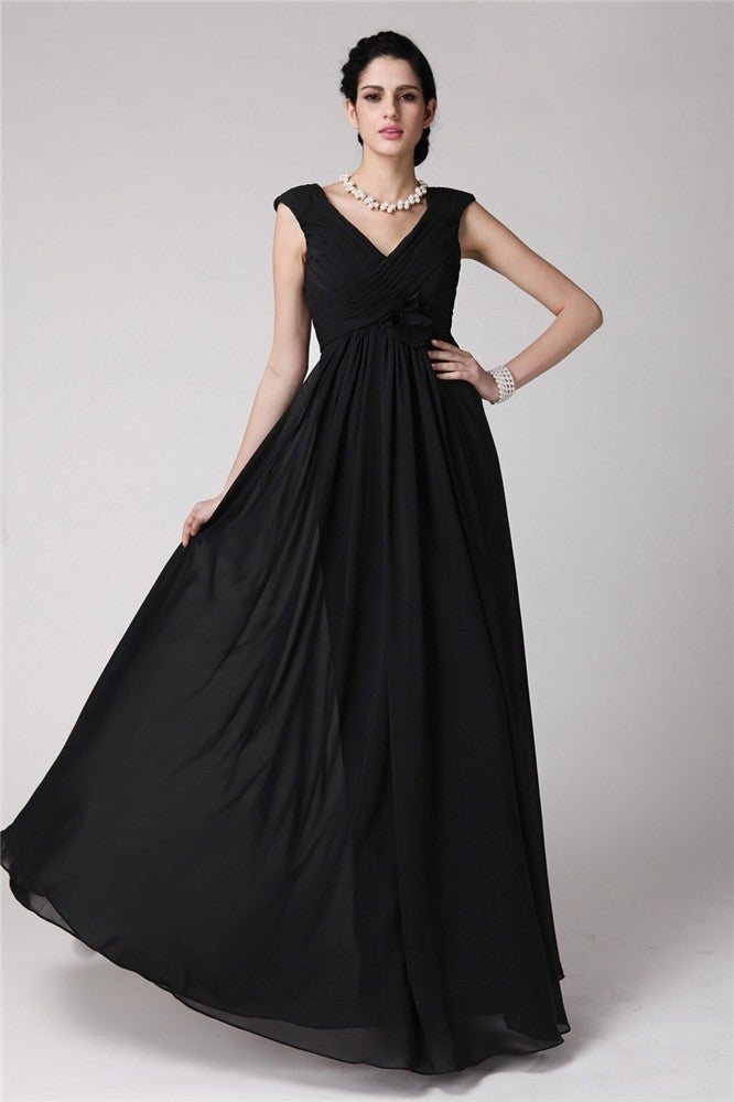 Sheath V-Neck Chiffon Sleeveless Pleated Dress - Chloe Dress