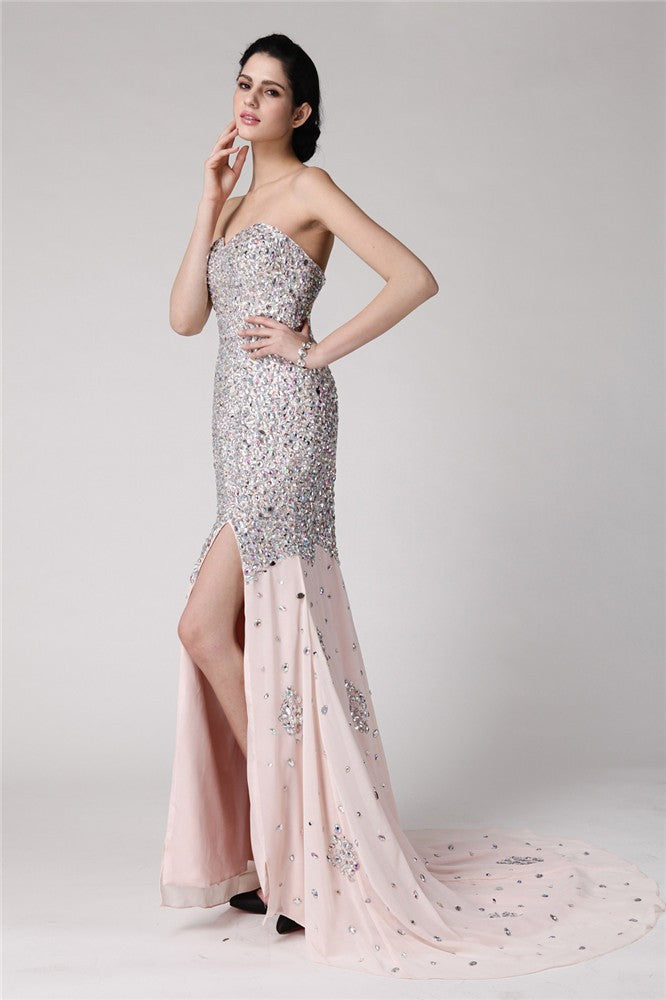 Mermaid Sweetheart Chiffon Sleeveless Rhinestone Dress - Chloe Dress