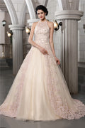 A-Line High Neck Sleeveless Applique Wedding Dress - Chloe Dress