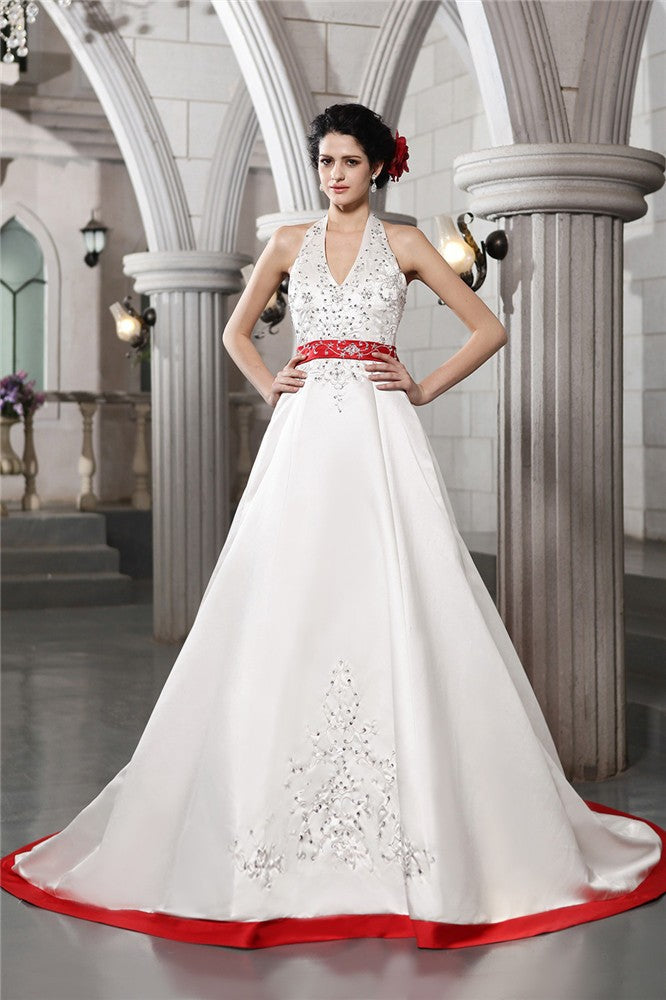 A-Line V-Neck Satin Sleeveless Wedding Dress - Chloe Dress