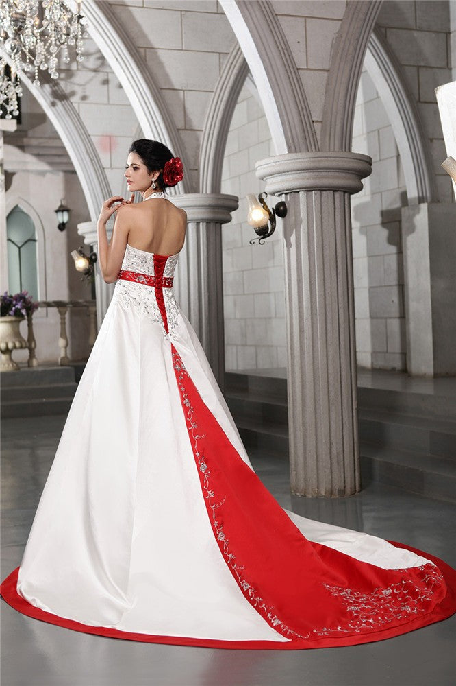 A-Line V-Neck Satin Sleeveless Wedding Dress - Chloe Dress