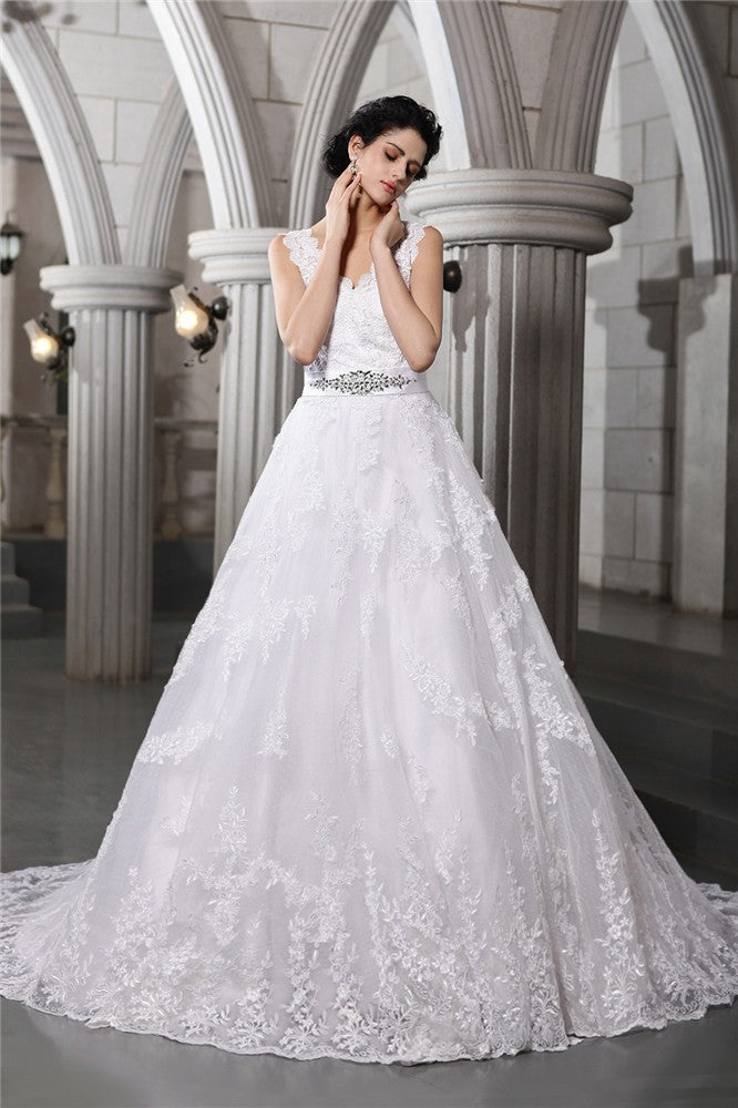 A-Line V-Neck Organza Sleeveless Applique Wedding Dress - Chloe Dress