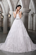 A-Line V-Neck Organza Sleeveless Applique Wedding Dress - Chloe Dress