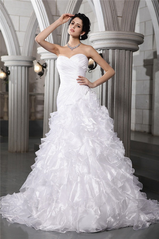 A-Line Sweetheart Organza Sleeveless Pleated Wedding Dress - Chloe Dress