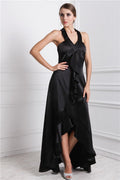 A-Line Satin Sleeveless Ruffled Tea-Length Dress - Chloe Dress