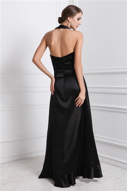 A-Line Satin Sleeveless Ruffled Tea-Length Dress - Chloe Dress