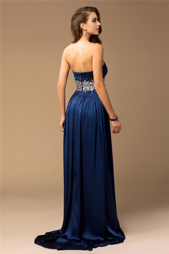 Sheath Strapless Satin Sleeveless Rhinestone Dress - Chloe Dress