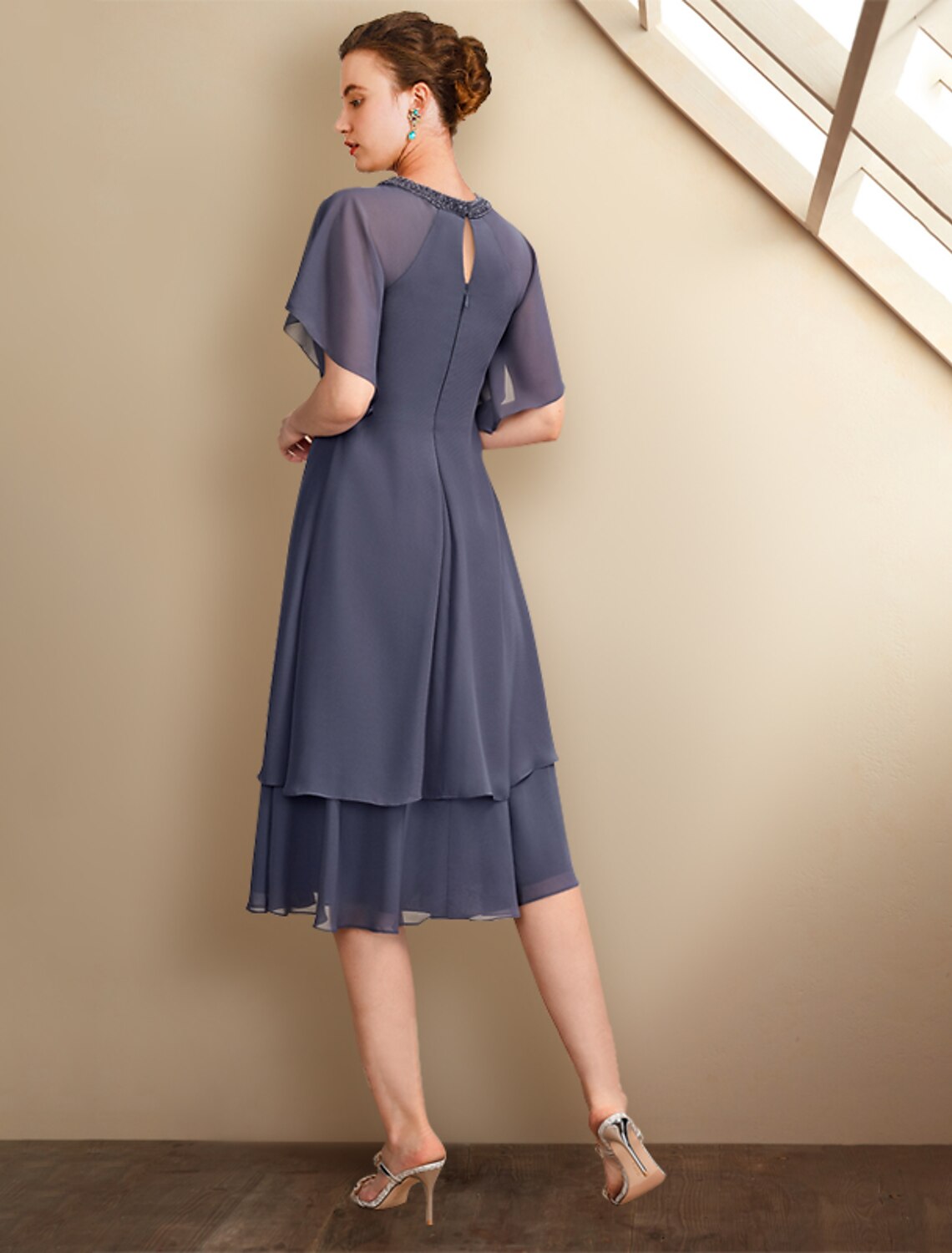 A-Line Chiffon Short Sleeve Ruffled Mini Dress - Chloe Dress