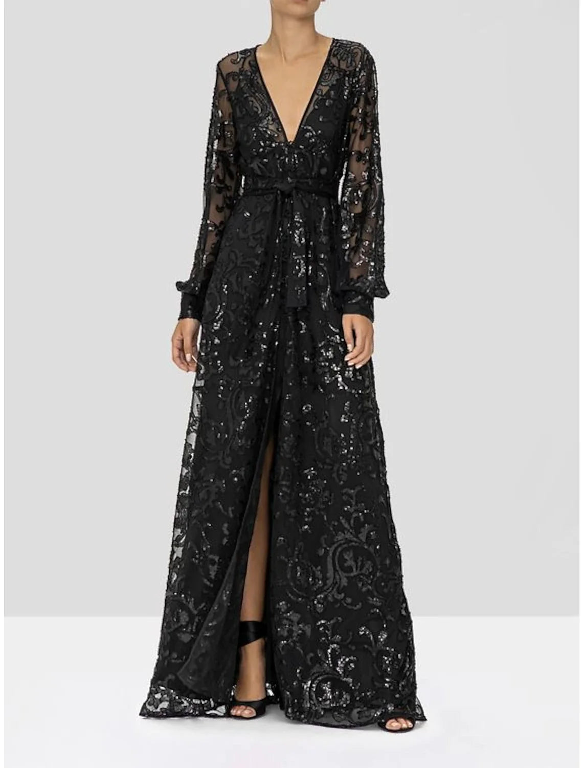 A-Line V-Neck Lace Long Sleeve Applique Floor-Length Wedding Dress - Chloe Dress