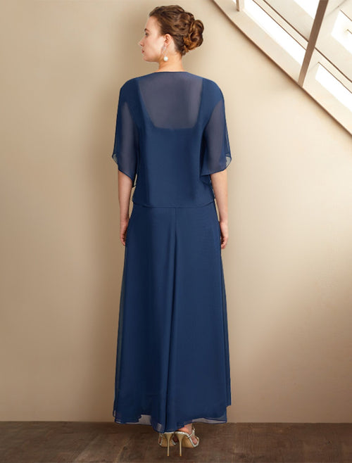 A-Line Square Neck Chiffon Short Sleeve Wrap Mini Dress - Chloe Dress