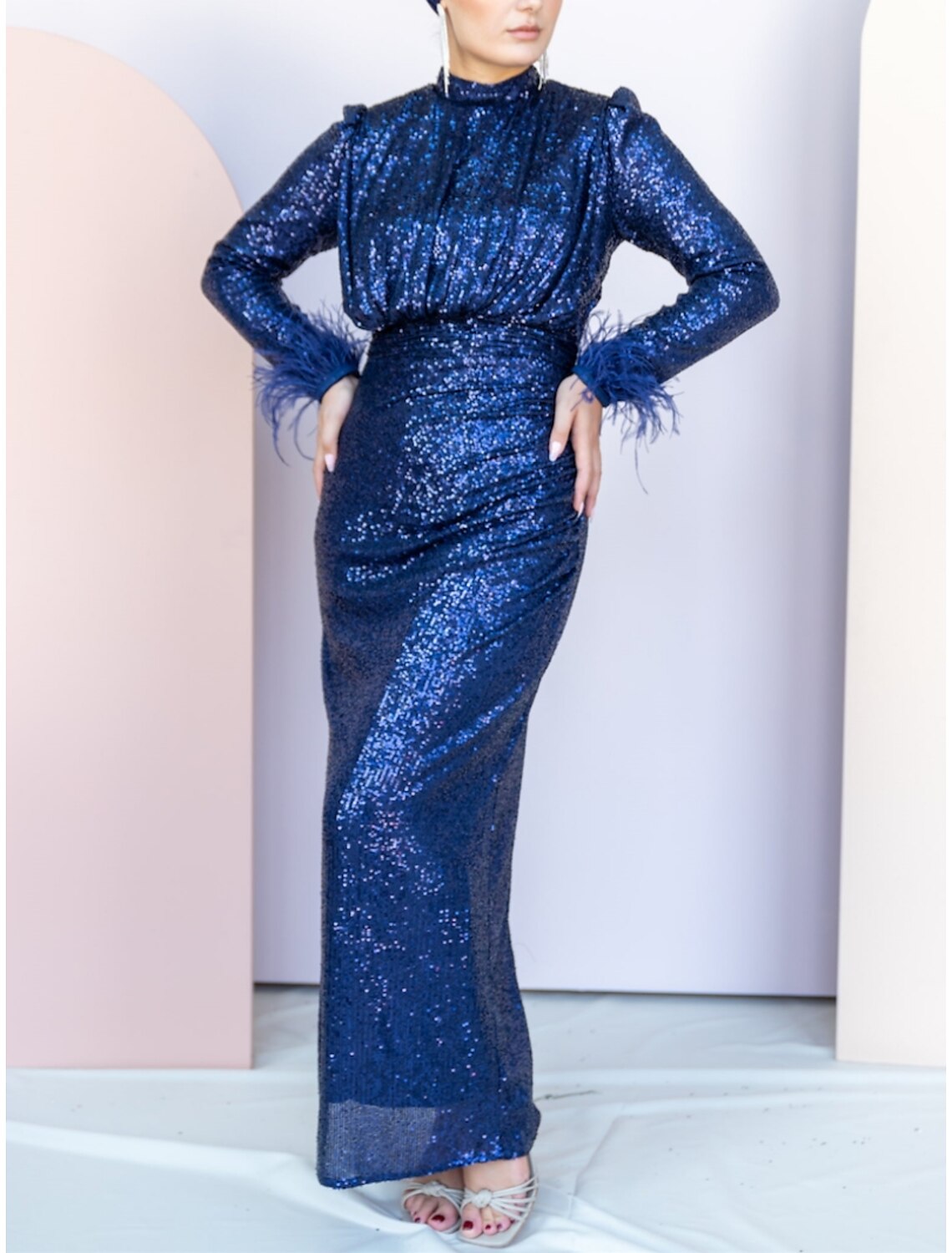 Sheath High Neck Sequin Long Sleeve Ankle-Length Evening Gown - Chloe Dress