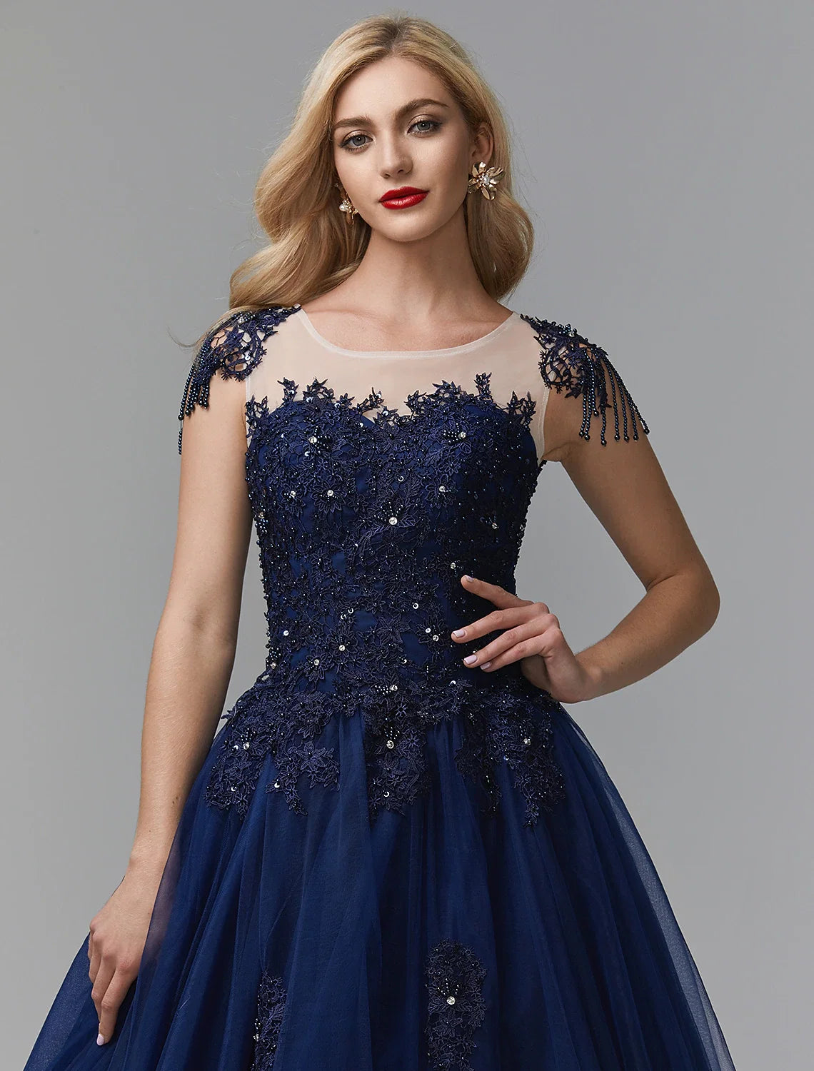 Ball Gown Off-Shoulder Satin Long Sleeve Train Prom Gown - Chloe Dress