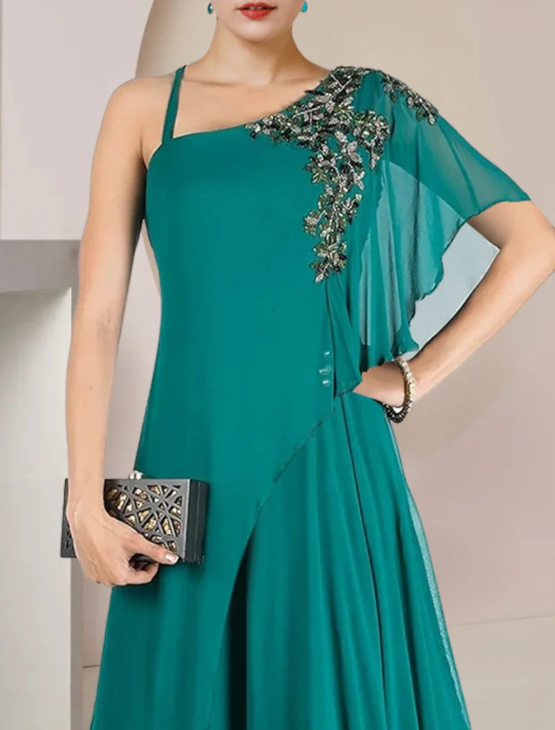 A-Line One-Shoulder Chiffon Sleeveless Pleated Floor-Length Wedding Dress - Chloe Dress