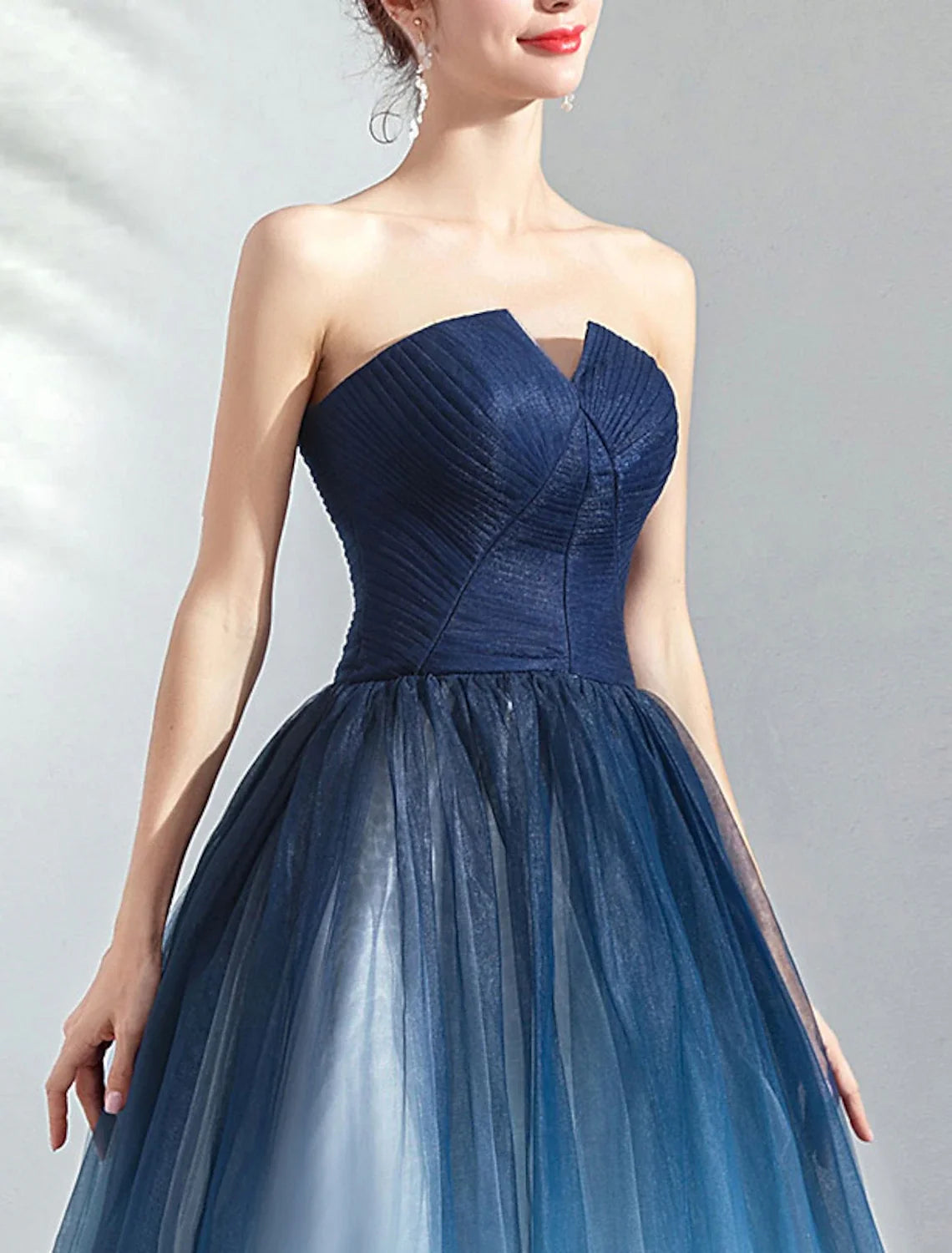 Ball Gown Strapless Tulle Sleeveless Pleated Floor-Length Evening Gown - Chloe Dress