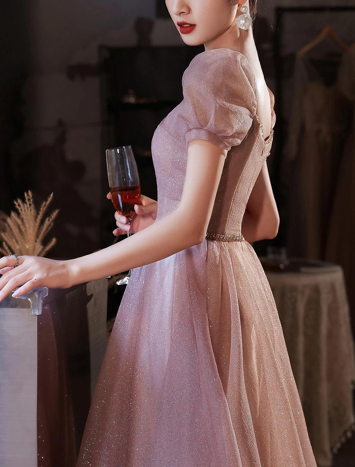 A-Line Sweetheart Lace Short Sleeve Floor-Length Evening Dress - Chloe Dress