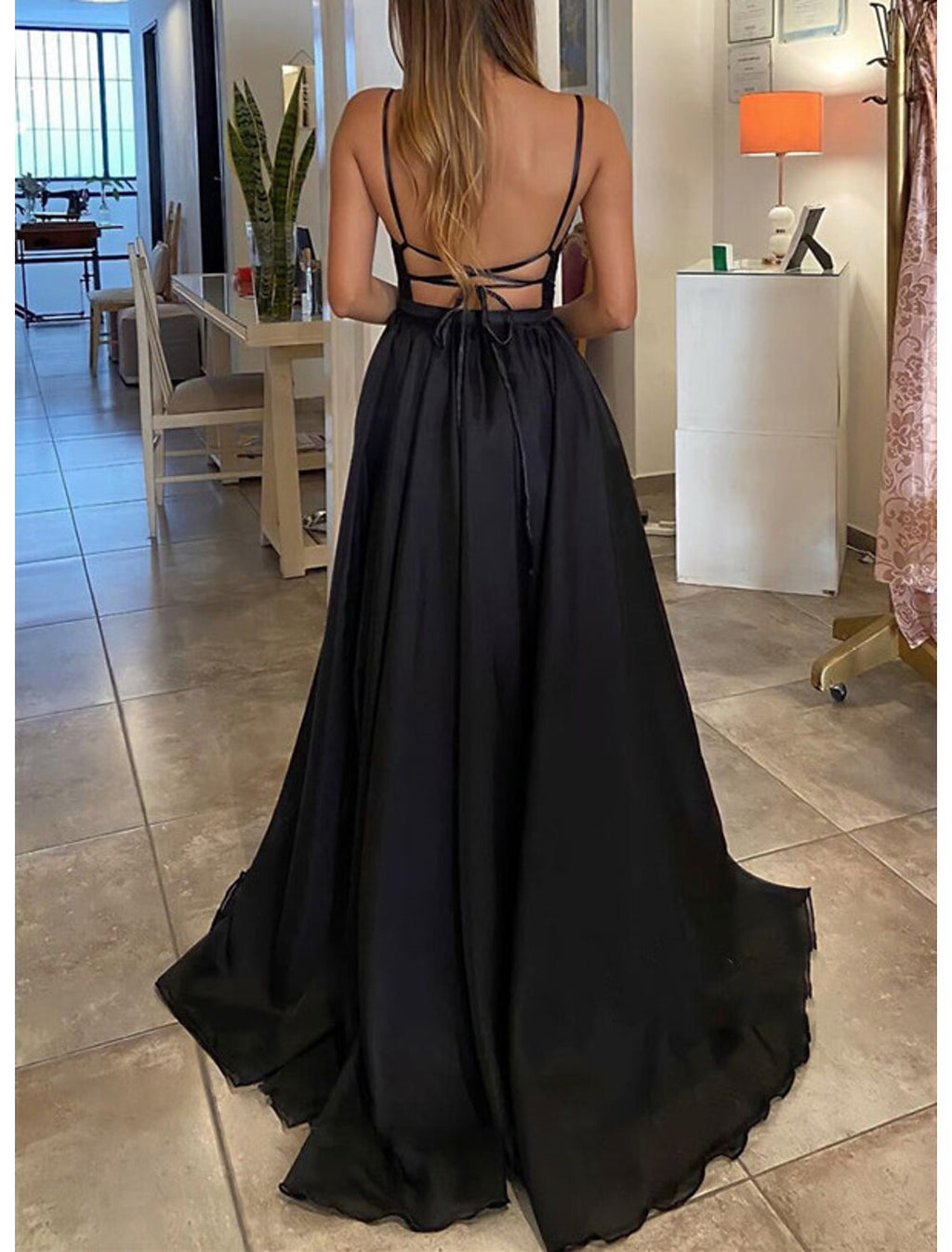 A-Line Spaghetti Strap Chiffon Sleeveless High Slit Prom Dress - Chloe Dress