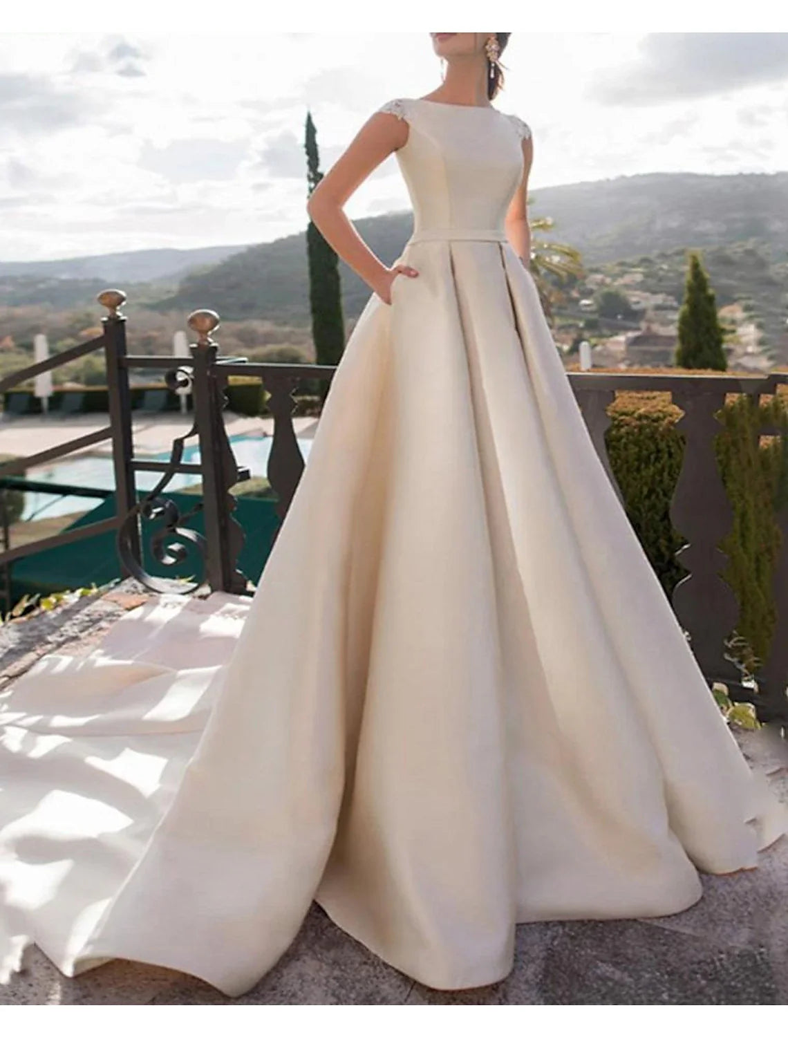 A-Line Satin Sleeveless Train Wedding Gown - Chloe Dress