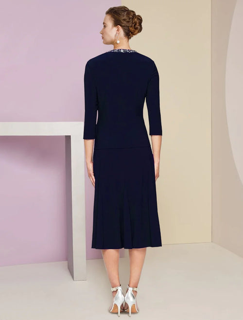 A-Line Three-Quarter Sleeve Pleated Knee-Length Wedding Dress - Chloe Dress