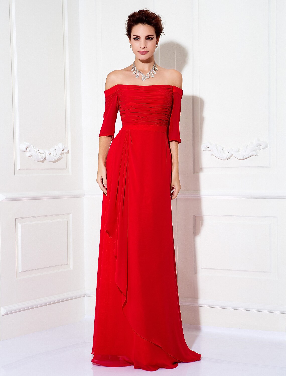 Sheath Off-Shoulder Chiffon Train Mini Evening Dress - Chloe Dress