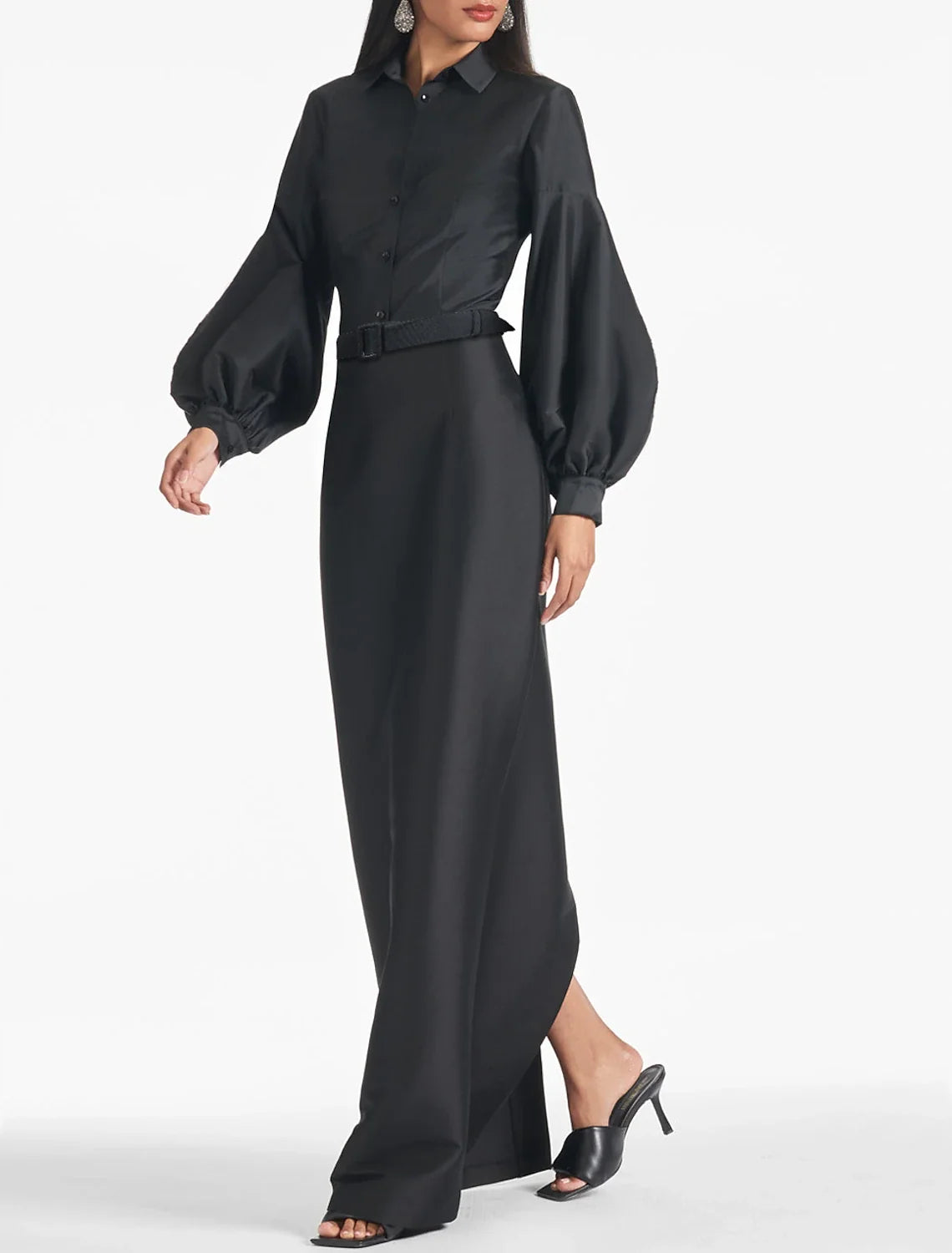 Black Mermaid Satin Long Sleeve Floor-Length Evening Gown - Chloe Dress