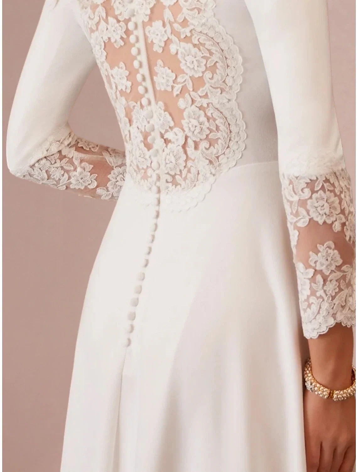 White A-Line V-Neck Long Sleeve Tea-Length Wedding Gown - Chloe Dress
