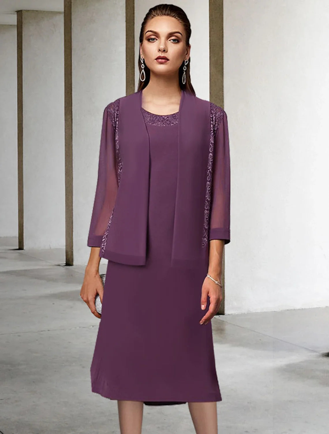 A-Line Chiffon Sleeveless Wrap Tea-Length Dress - Chloe Dress