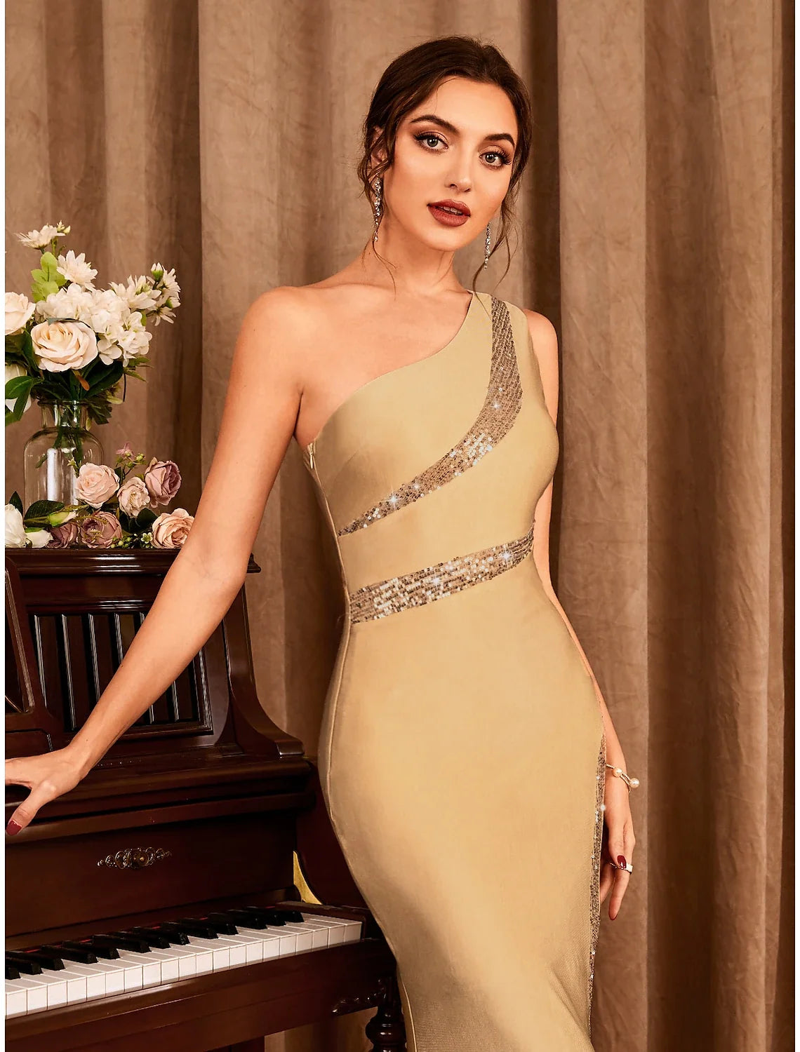 Mermaid One-Shoulder Satin Sleeveless Floor-Length Wedding Dress - Chloe Dress
