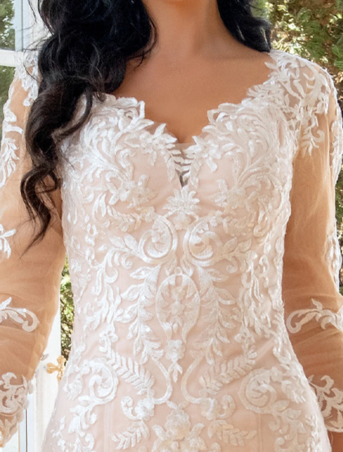 Mermaid Sweetheart Lace Long Sleeve Train Wedding Gown - Chloe Dress
