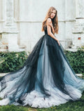 Black Ball Gown V-Neck Tulle Sleeveless Pleated Wedding Gown - Chloe Dress