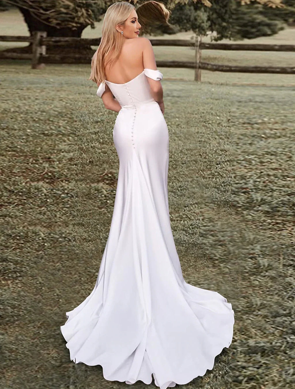 Mermaid Off-Shoulder Sleeveless Train Wedding Gown - Chloe Dress