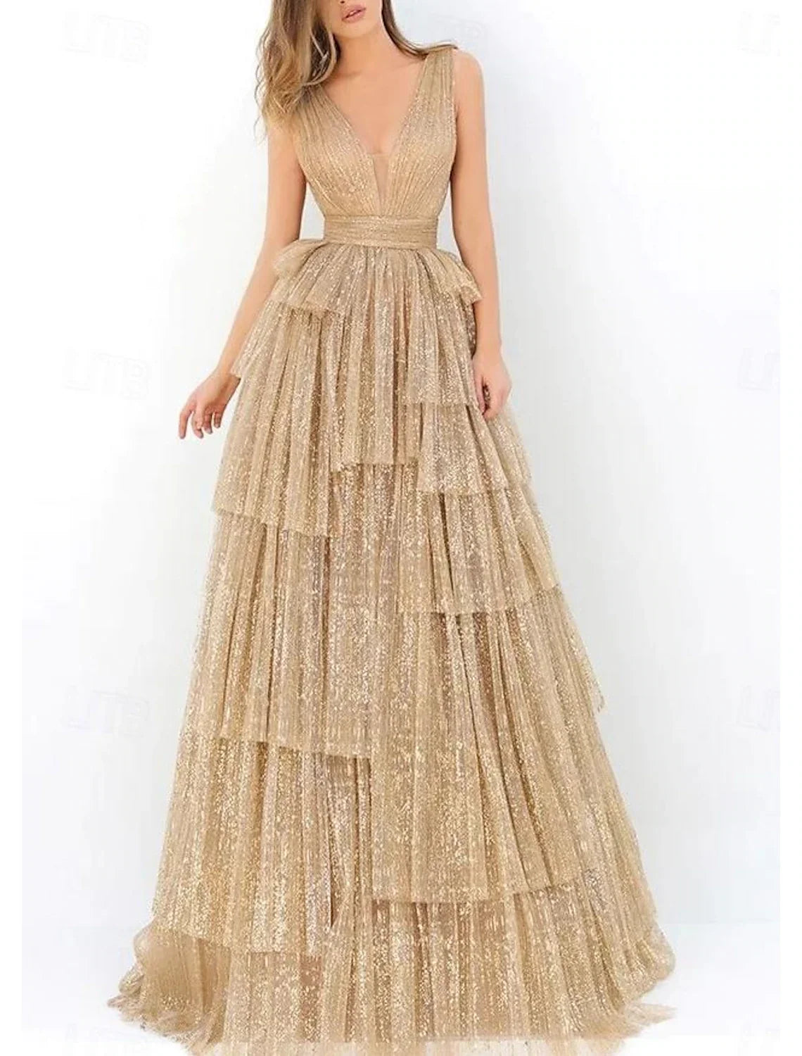 A-Line V-Neck Tulle Sleeveless Floor-Length Prom Gown - Chloe Dress