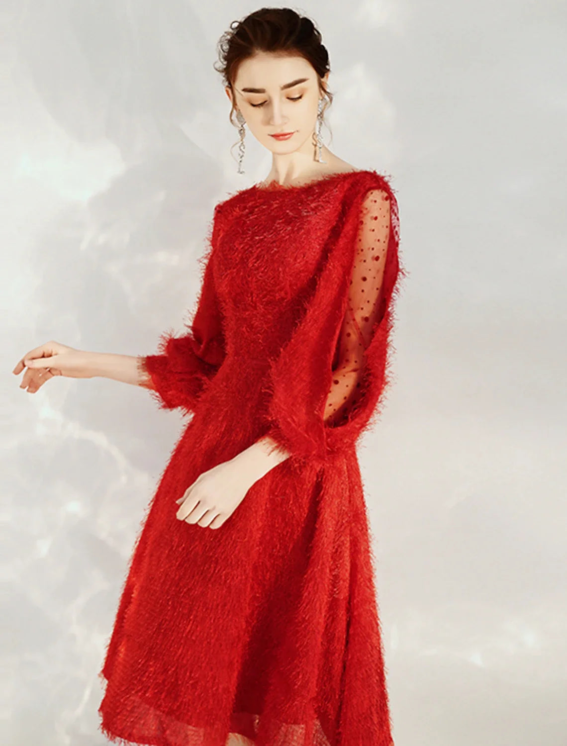 A-Line Three-Quarter Sleeve Tea-Length Cocktail Dress - Chloe Dress