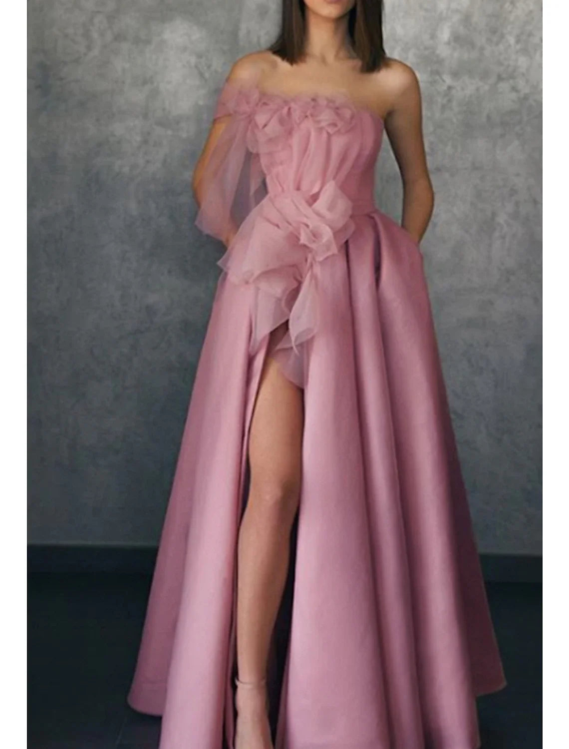 A-Line One-Shoulder Satin Sleeveless Applique Floor-Length Evening Dress - Chloe Dress