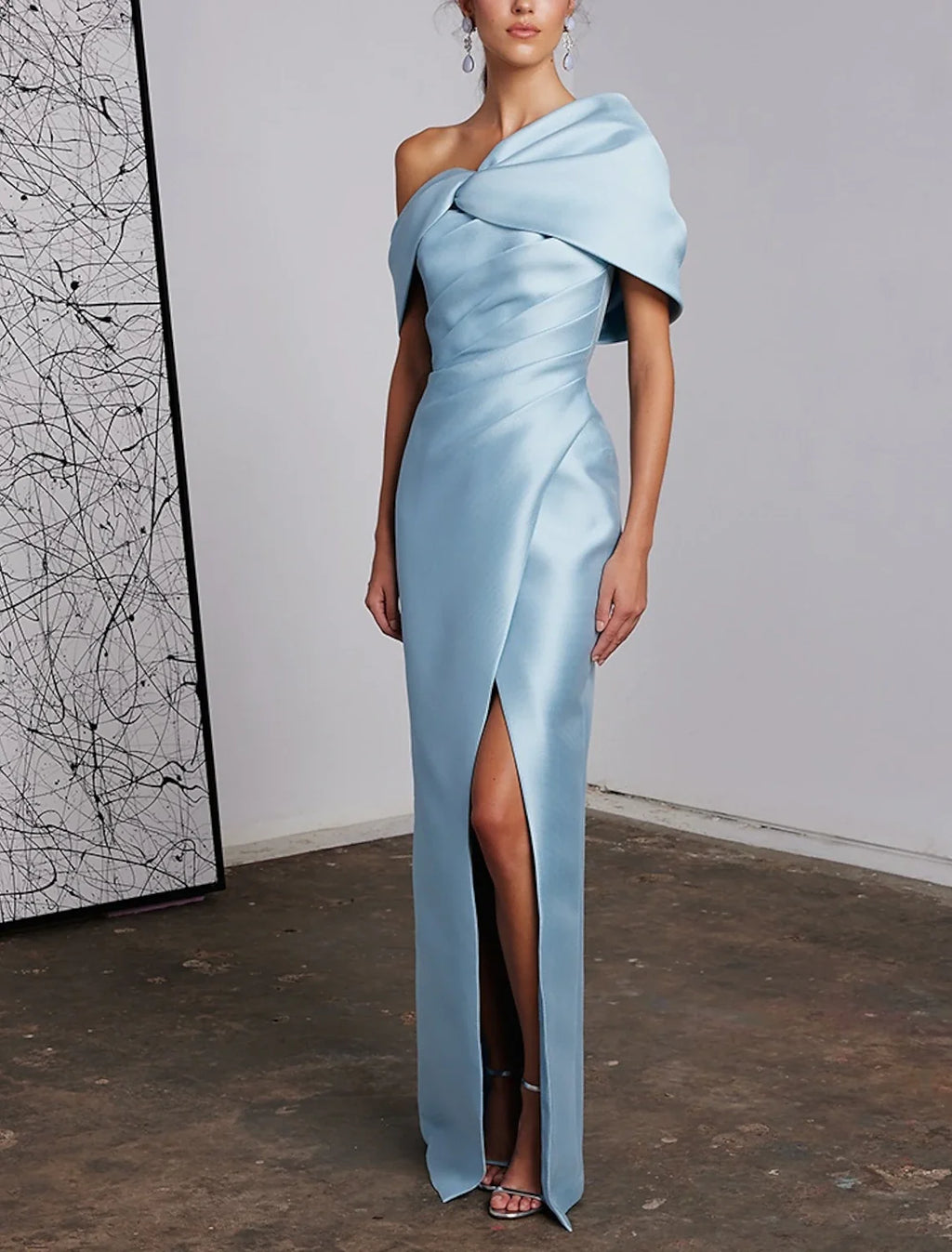 Sheath One-Shoulder Satin Sleeveless High Slit Floor-Length Evening Gown - Chloe Dress