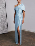 Sheath One-Shoulder Satin Sleeveless High Slit Floor-Length Evening Gown - Chloe Dress