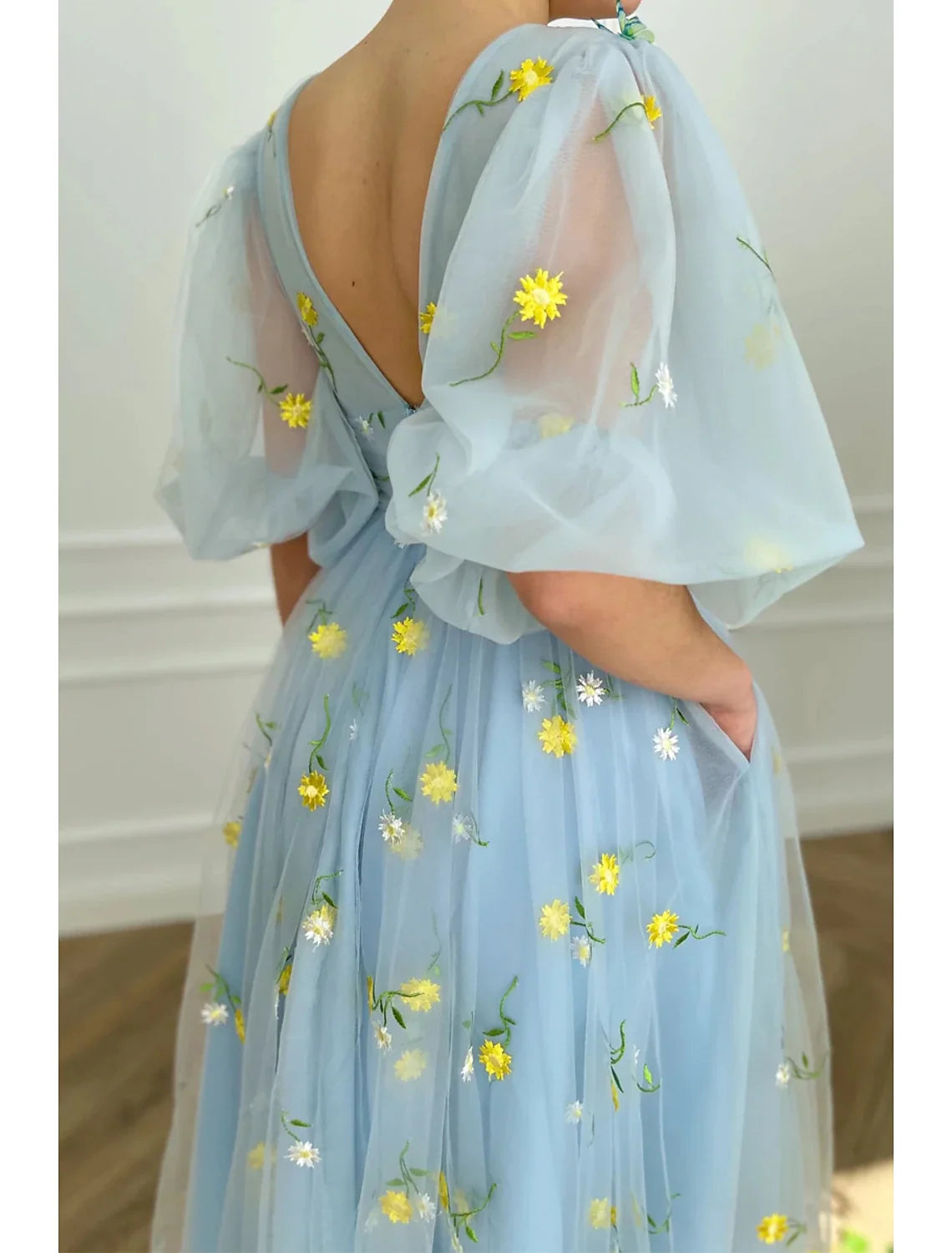 A-Line V-Neck Lace Backless Pleated Ankle-Length Wedding Dress - Chloe Dress