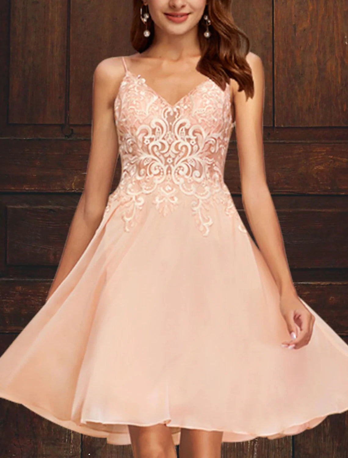 Pink A-Line V-Neck Tulle Sleeveless Applique Mini Cocktail Dress - Chloe Dress