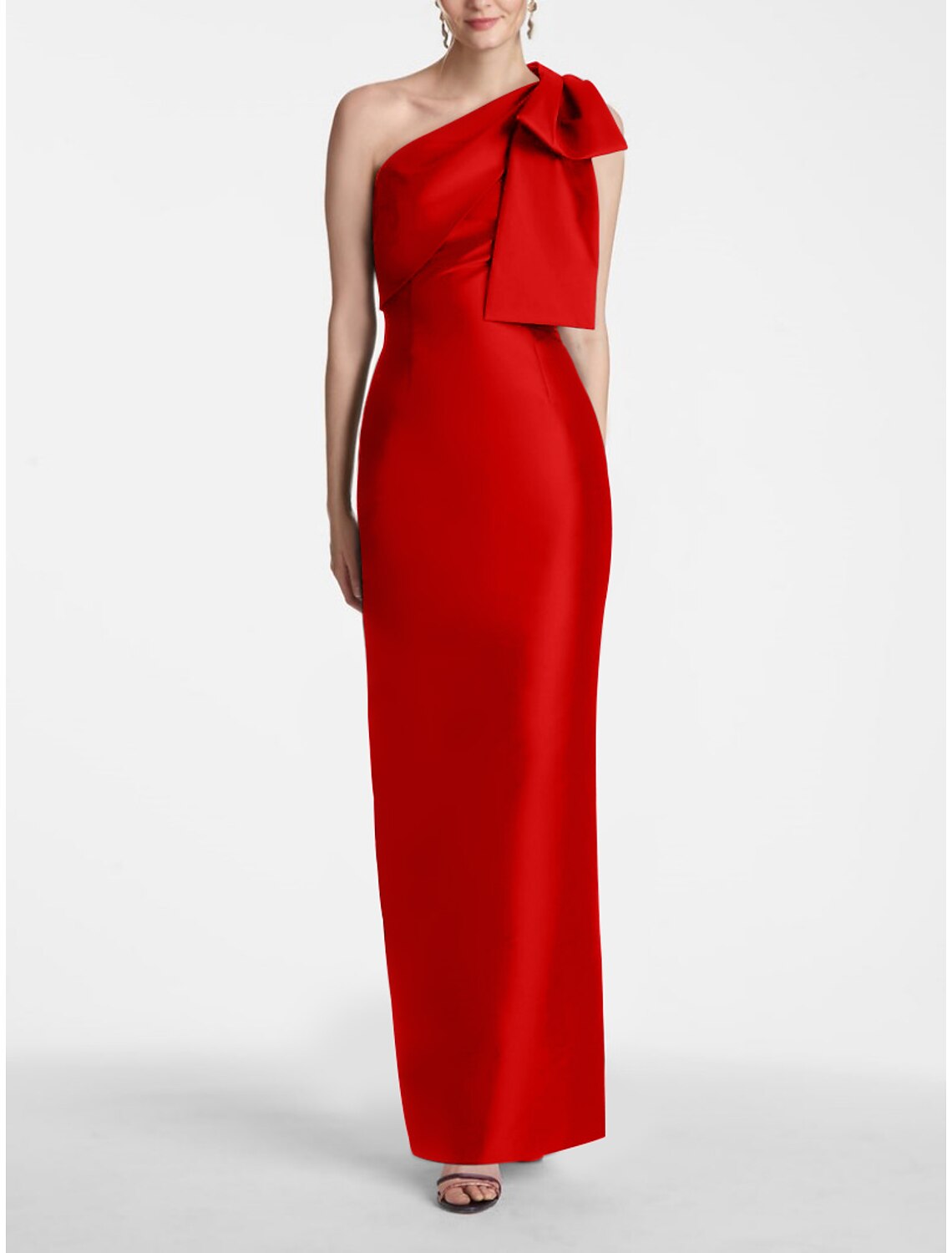 Champagne Mermaid One-Shoulder Satin Sleeveless High Slit Ankle-Length Evening Gown - Chloe Dress
