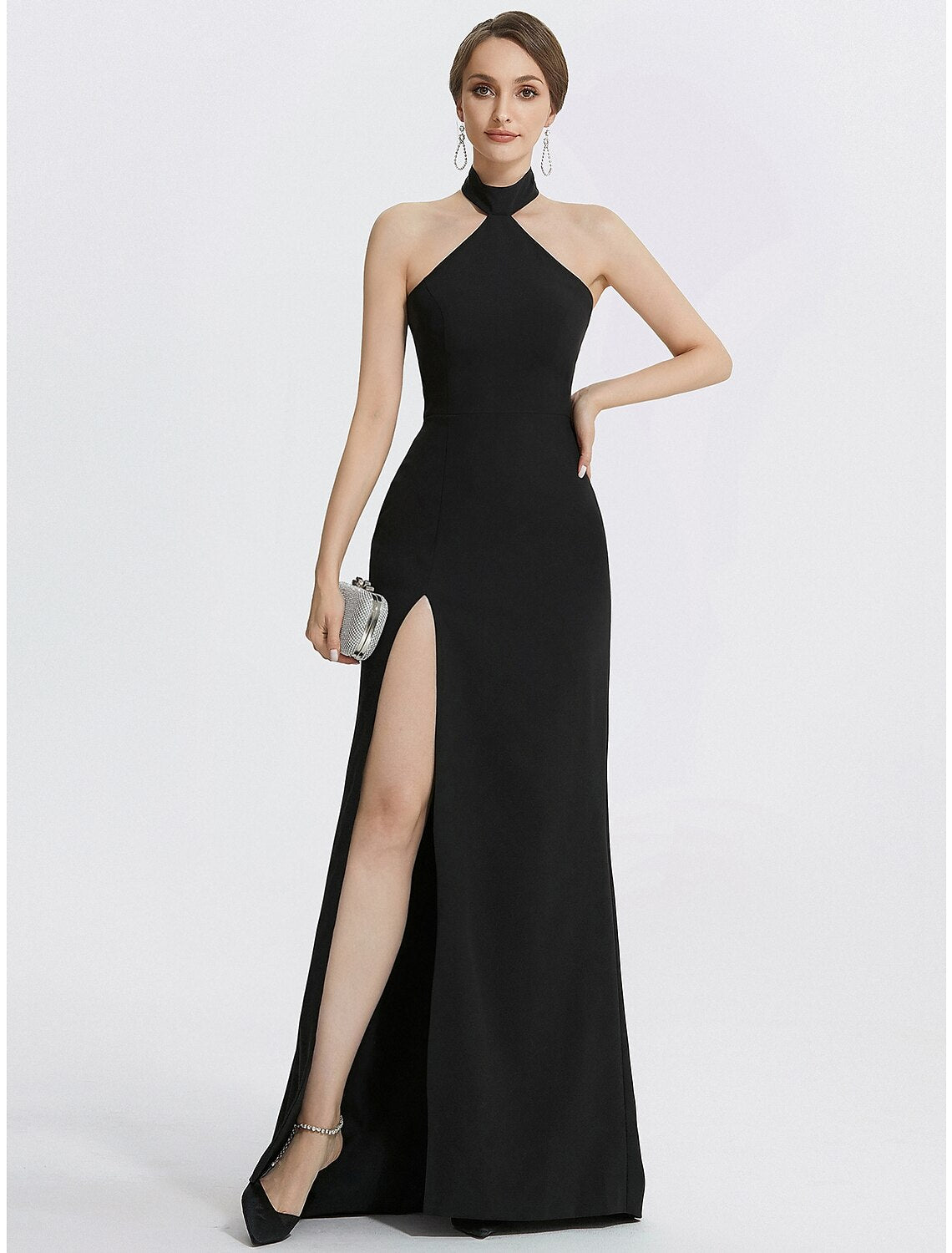 Black Sheath Halter Sleeveless Floor-Length Evening Gown - Chloe Dress