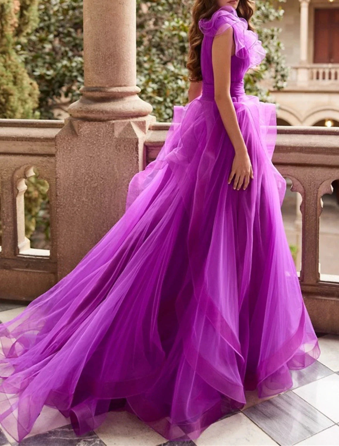 A-Line V-Neck Chiffon Sleeveless Ruffled Evening Gown - Chloe Dress