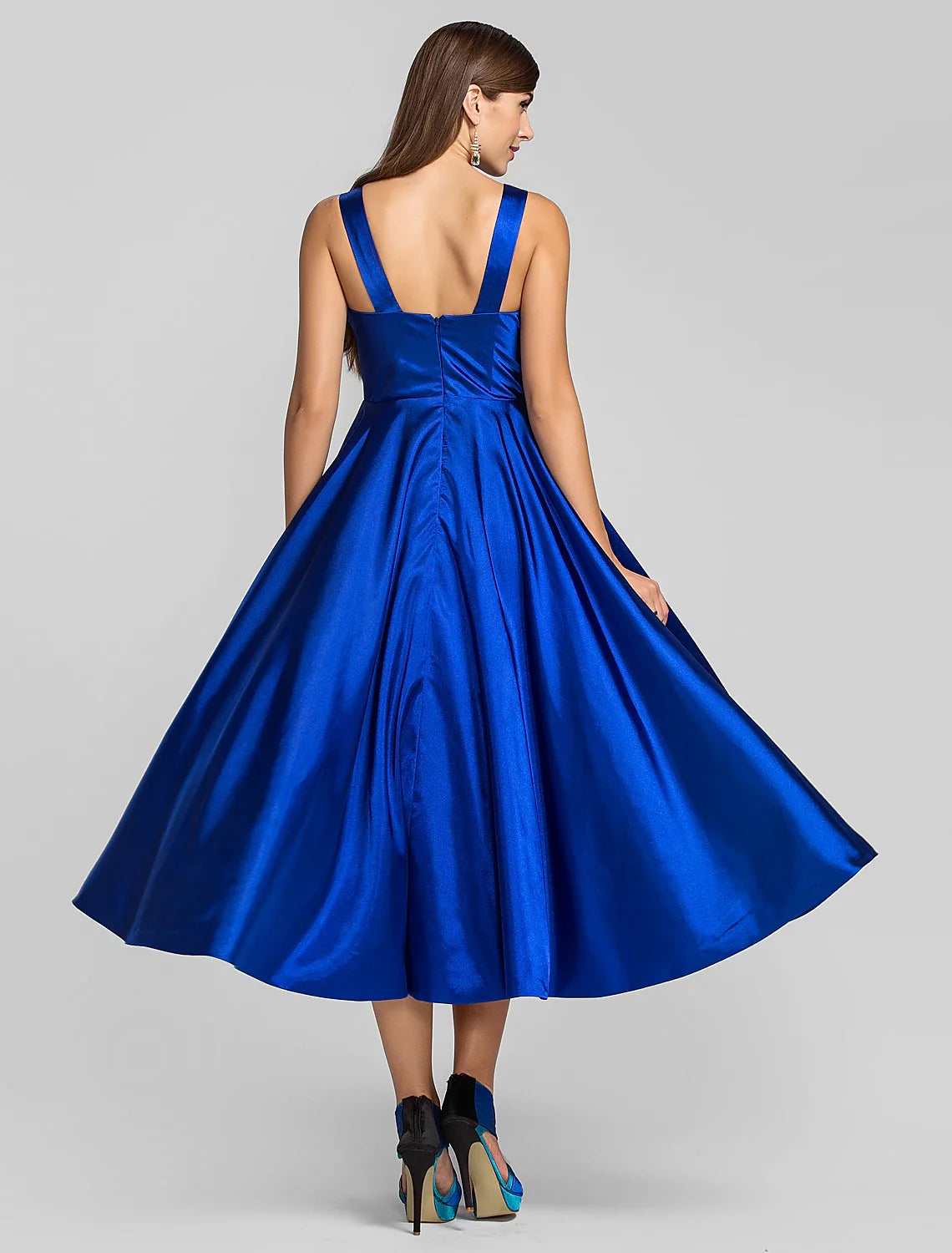 A-Line Square Neck Satin Sleeveless Mini Wedding Dress - Chloe Dress