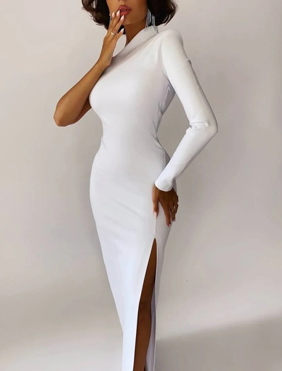 Black Mermaid One-Shoulder Long Sleeve High Slit Mini Evening Gown - Chloe Dress