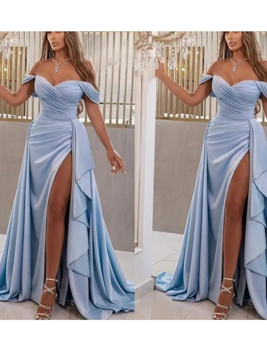 A-Line Sweetheart Satin Sleeveless High Slit Prom Dress - Chloe Dress