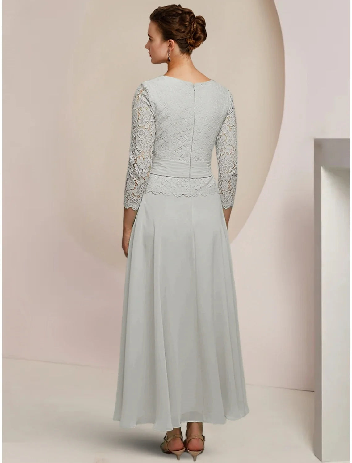 A-Line Chiffon Long Sleeve Pleated Ankle-Length Wedding Dress - Chloe Dress
