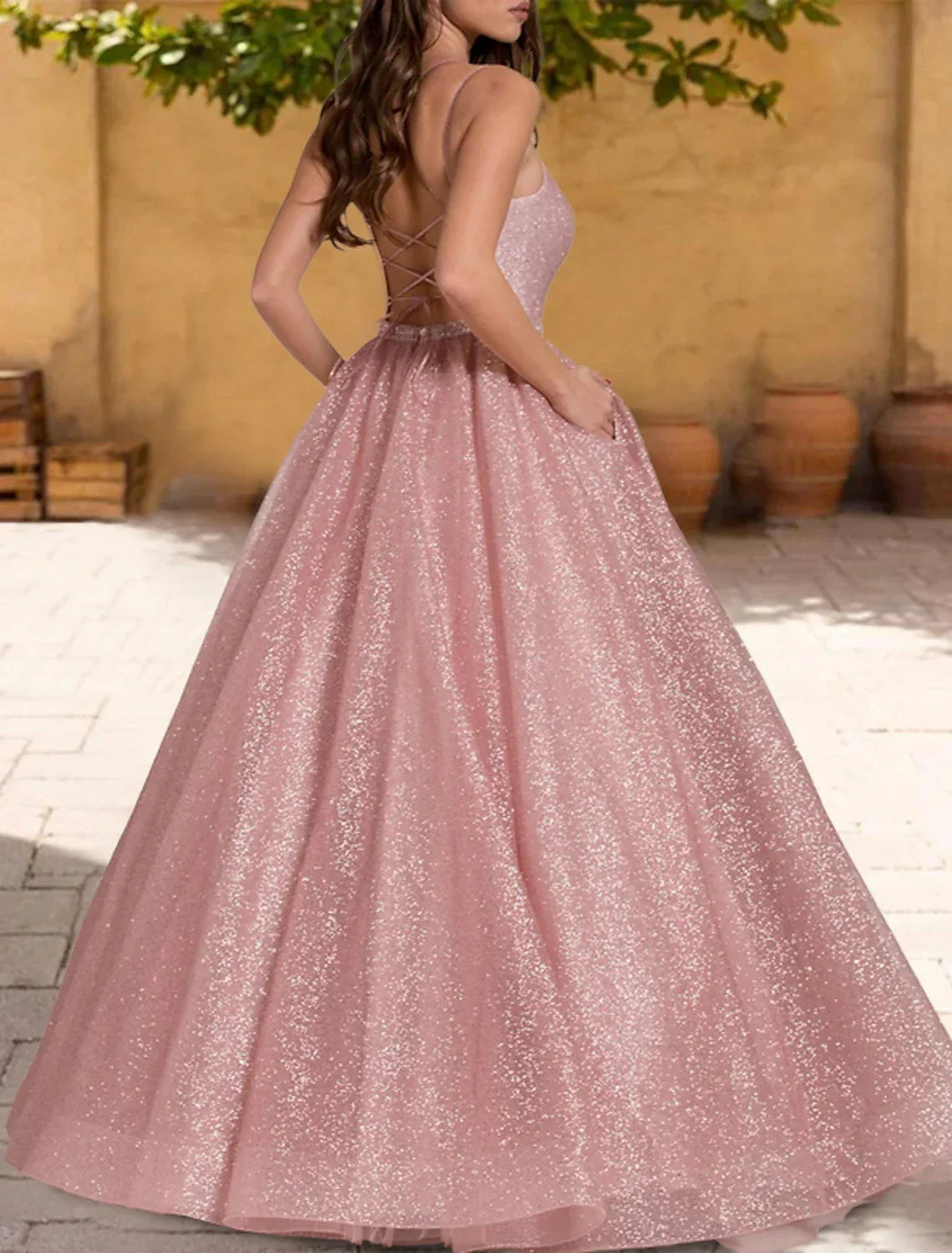 Ball Gown Spaghetti Strap Tulle Sleeveless Pleated Floor-Length Gown - Chloe Dress